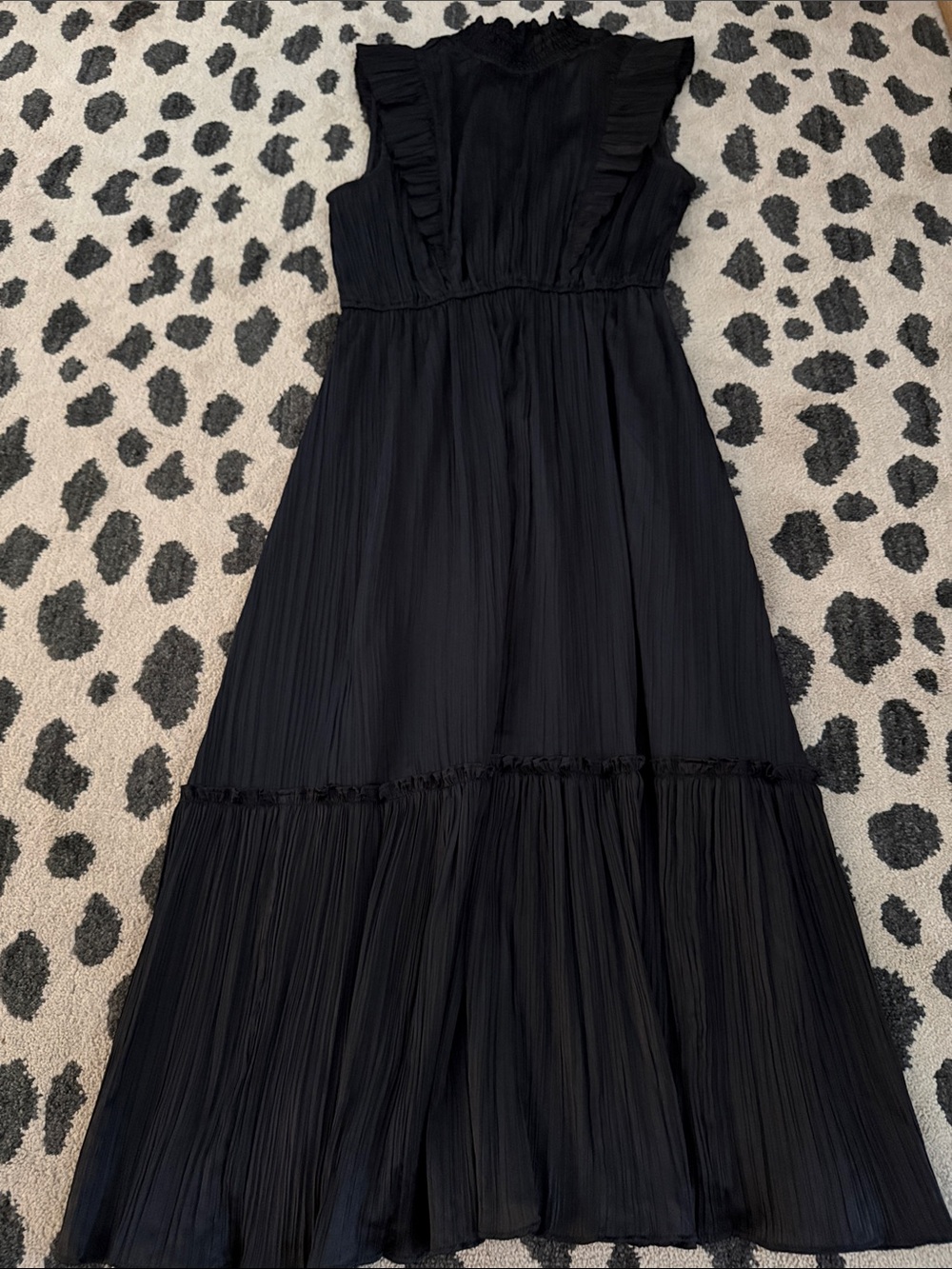 Steve Madden Black Pleated Ruffle Maxi Dress